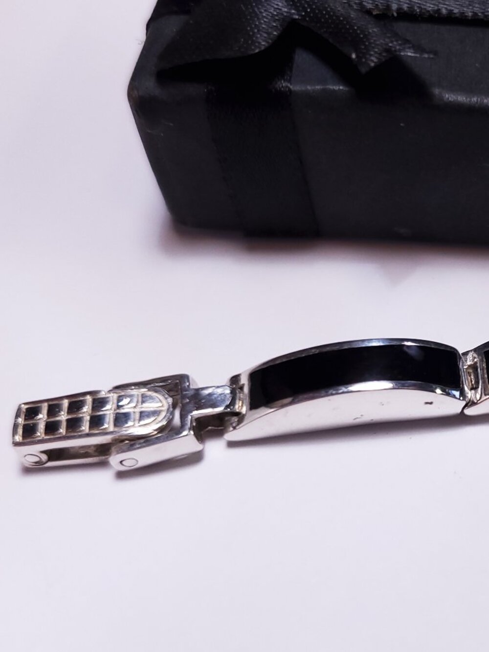 Estate 8 Bar Black enamel SterlingSilver 1/2 domed 6 3/4" Polished Bracelet24707